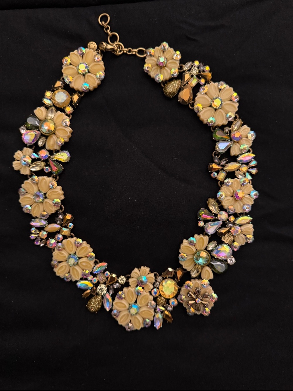 J. Crew Beige Floral Crystal Statement Necklace with Aurora Accents